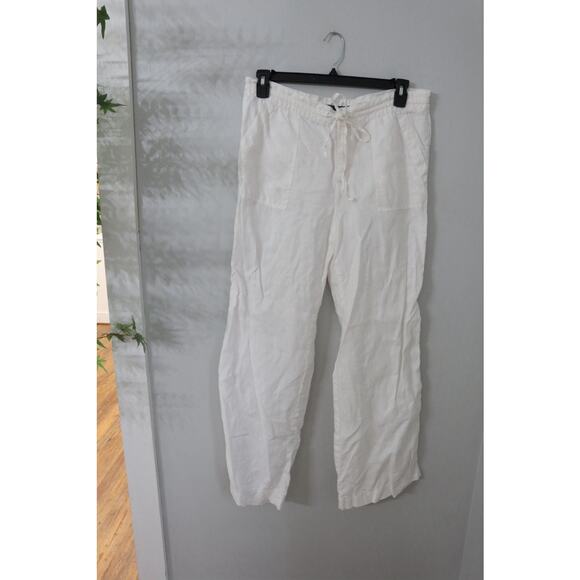 Lauren Ralph Lauren White Linen Pants Womens Loose Wide Pockets 10 Y2k - Picture 1 of 9